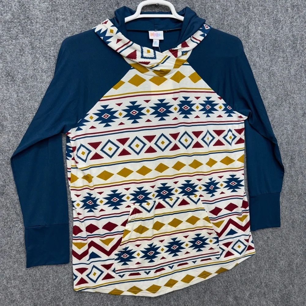 Lularoe Amber hooded shirt‎ top women's size XL aztec mid western design - Picture 3 of 14